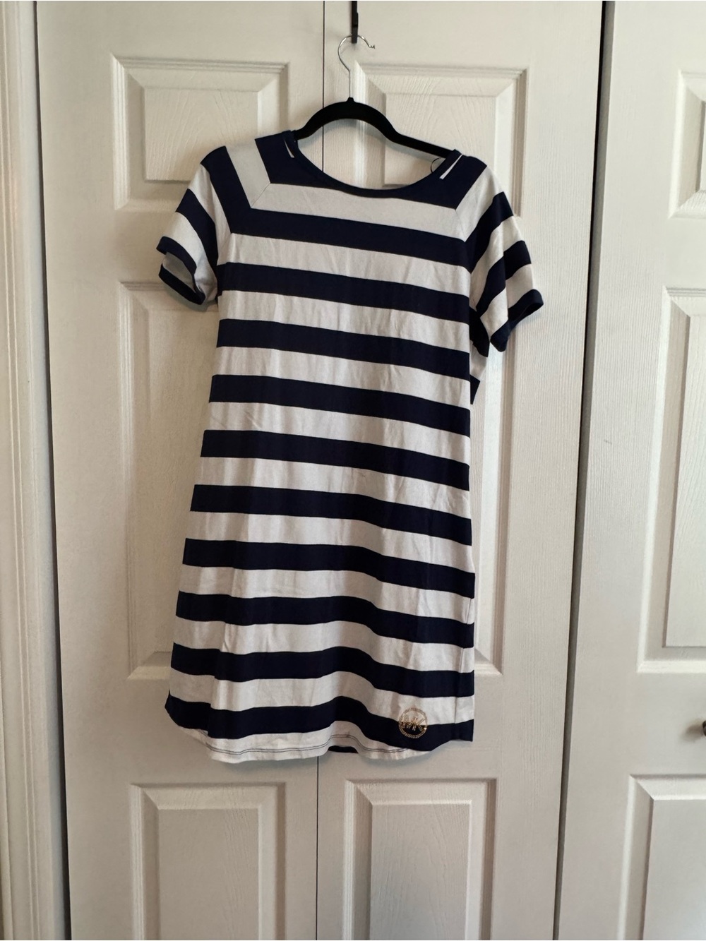 MICHAEL Michael Kors Navy and White Striped Short Sleeve Dress
